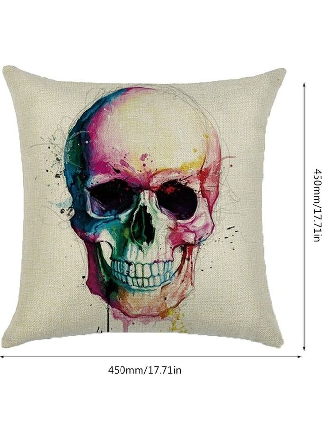 Halloween Skull Printed Pillow Cover linen Beige/Purple/Green 45x45cm  - Image 2