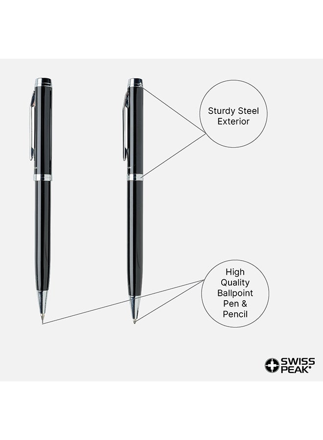 SWISS PEAK - 2-Piece Luzern Ballpoint Pen Set Black/Silver - Image 1