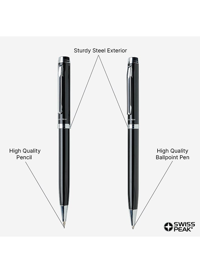 SWISS PEAK - 2-Piece Luzern Ballpoint Pen Set Black/Silver - Image 1