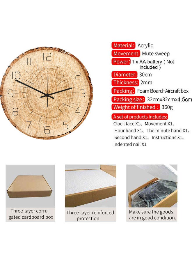 Creative Log Wood Grain Style Wall Clock Beige/Brown  - Image 3