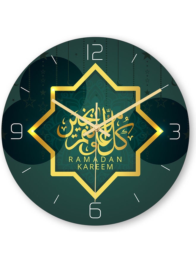 "ساعة حائط بتصميم إسلامي وعبارة "Happy Eid Mubarak" أخضر/ذهبي  - Image 1