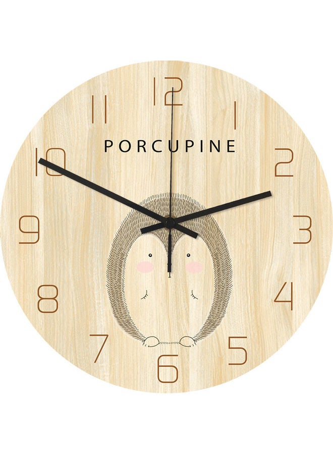 Forest Hedgehog Nordic Style Cartoon Wall Clock Beige/Black 