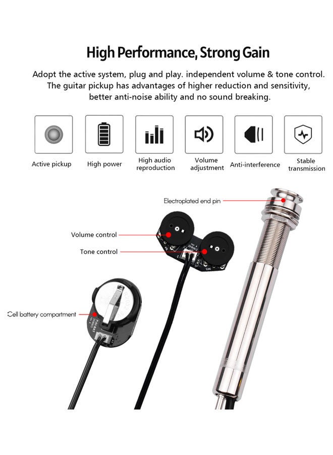 Generic - Sound Hunter PJU-02 Pen Tube Style Acoustic Piezo Transducer Pick-up with Volume and Tone Control for Ukulele - Image 1