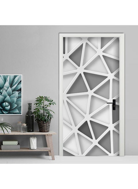 ملصق لتزيين الباب بتصميم أشكال هندسية رمادي / أبيض 90 x 200سم
