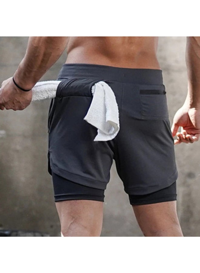 Two Layer Pockets Detail Sports Shorts Grey