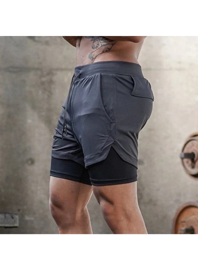Two Layer Pockets Detail Sports Shorts Grey