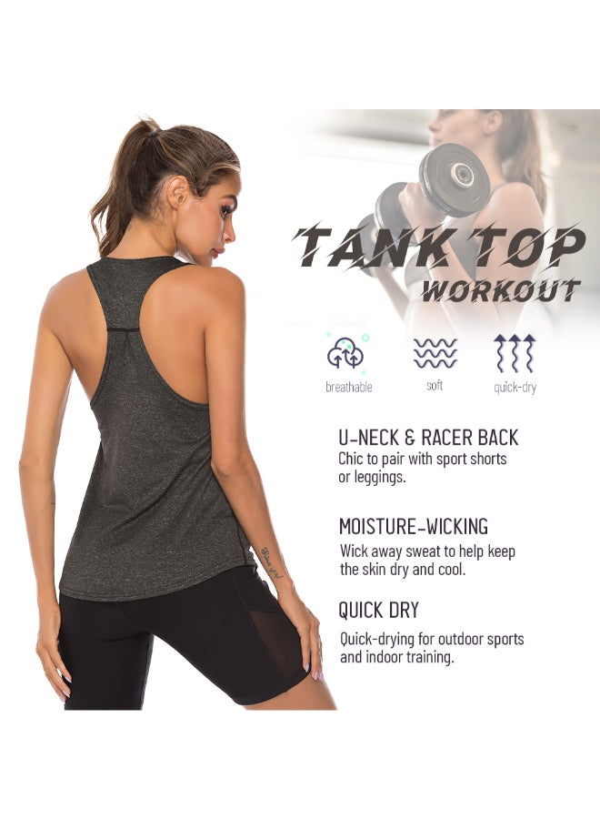 Generic - Racer Back Solid Sleeveless Tank Top Dark Grey - Image 1
