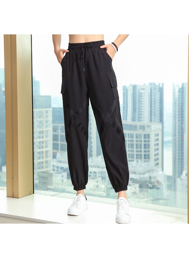 Baggy Criss-Cross Straps Cargo Pants Black  - Image 3
