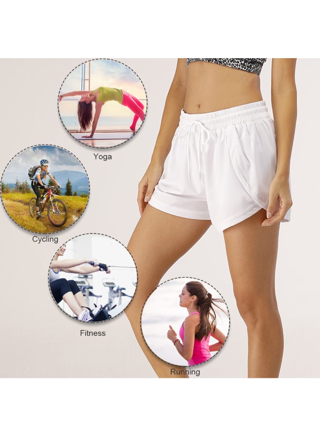 Sports Capris Drawstring Compression Shorts White  - Image 3