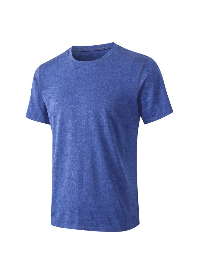 تيشيرت رياضي بفتحة رقبة مستديرة لأداء التمارين أزرق - Image 1