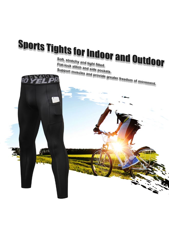 3-Pieve Compression Tights Baselayer Workout Pocket Leggings Set Black/Grey/Blue  - Image 4