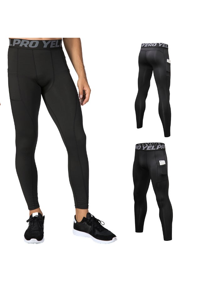 3-Pieve Compression Tights Baselayer Workout Pocket Leggings Set Black/Grey/Blue  - Image 5