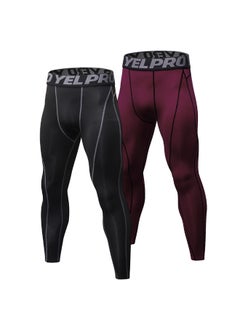 Generic 2-Piece Quick Dry Compression Sports Leggings Set Black/Burgundy  - Image 1