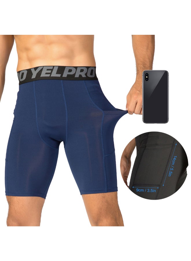 3-Piece Compression Side Pocket Workout Shorts Set Ink Black/Grey/Dark Blue - Image 5