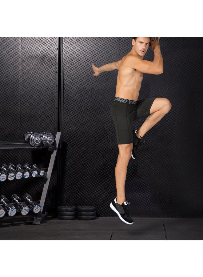 3-Piece Compression Side Pocket Workout Shorts Set Ink Black/Grey/Dark Blue - Image 3