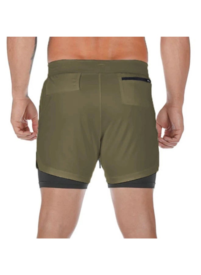 Pockets Towel Loop Gym Shorts Army Green  - Image 3