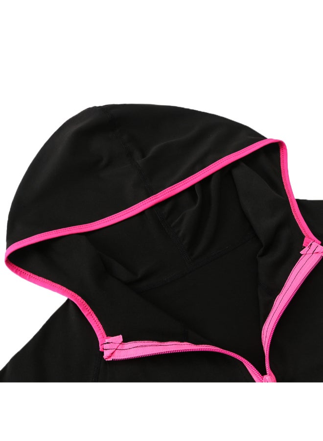 Zipper Pocket Stretchy Quick-Dry Sportswear Hooded Jacket Black - Image 3