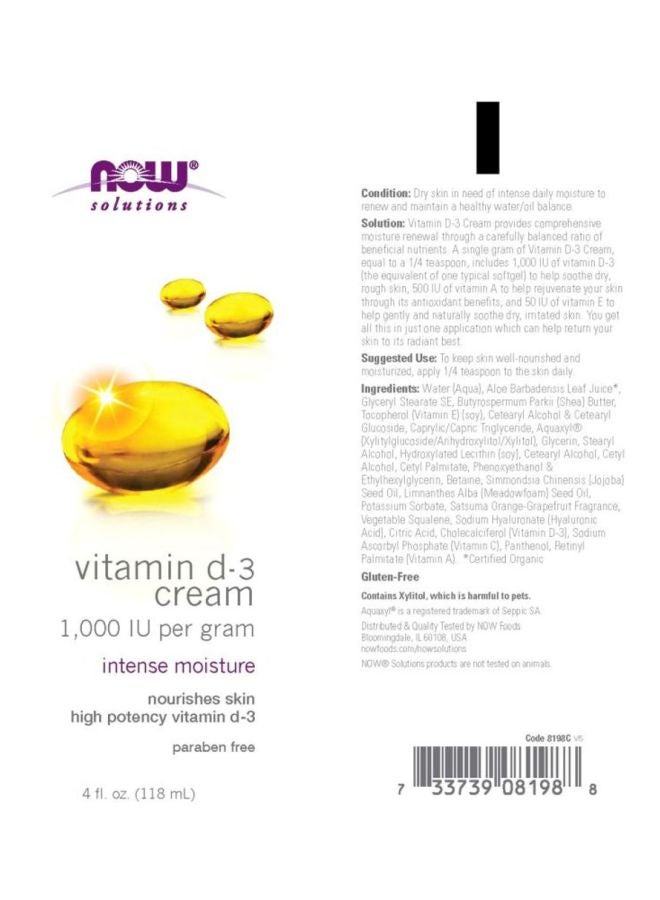 Now Foods Vitamin D-3 Cream 118ml - Image 3