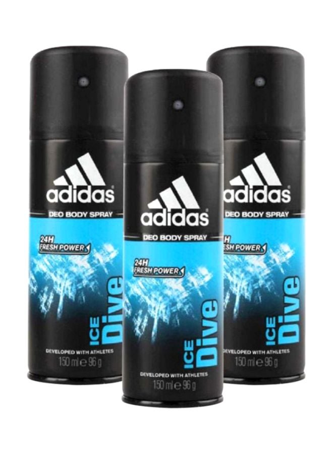 Adidas Pack Of 3 Ice Dive Deodorant Body Spray 3x150ml  - Image 1