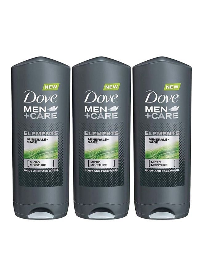 Dove Pack Of 3 Men Plus Care Elements Minerals Sage Body And Face Wash 3x400ml - Image 1