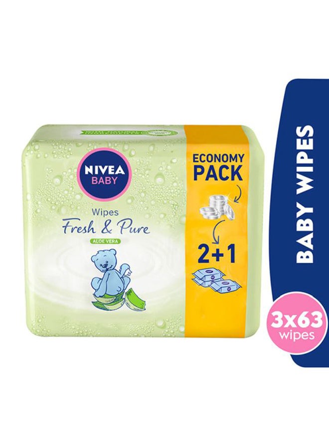 Nivea - Fresh & Pure Baby Wipes Value Box 3 Packs x 63 Wipes, 189 Count - Image 1