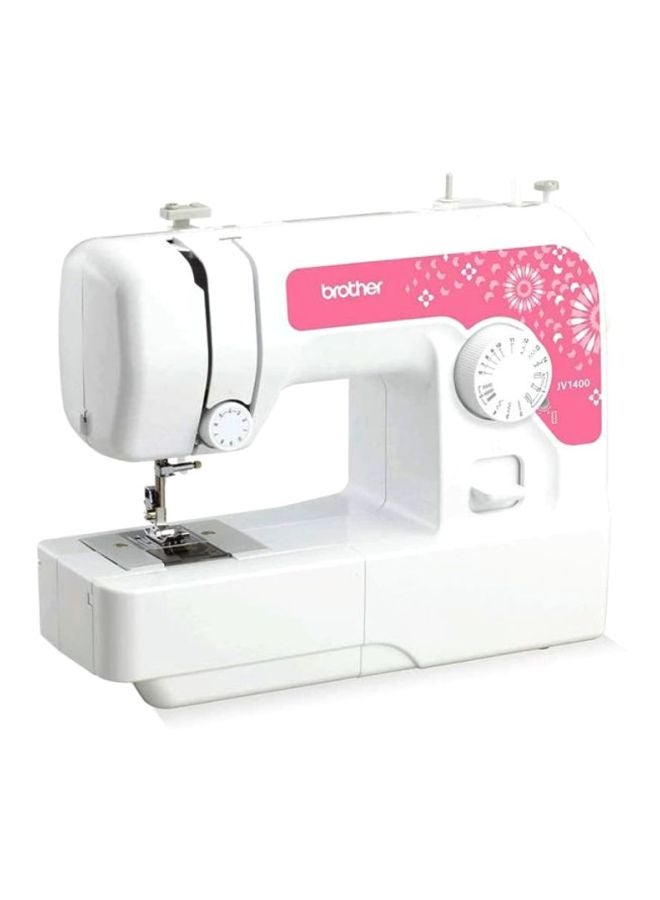 brother - Compact Electric Sewing Machine Easy To Use Sewing And Mending Machine | Featuring 14 Range Of Stitches And Free Arm Conversion This 4-Step Buttonhole | Top Load Bobbin System And Led Sewing Light | An Instructional Dvd For Easy Setup And Operation | White/Pink Color | Made In Vietnam JV-1400 White/Pink - Image 1
