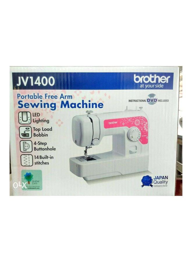 brother - Compact Electric Sewing Machine Easy To Use Sewing And Mending Machine | Featuring 14 Range Of Stitches And Free Arm Conversion This 4-Step Buttonhole | Top Load Bobbin System And Led Sewing Light | An Instructional Dvd For Easy Setup And Operation | White/Pink Color | Made In Vietnam JV-1400 White/Pink - Image 1