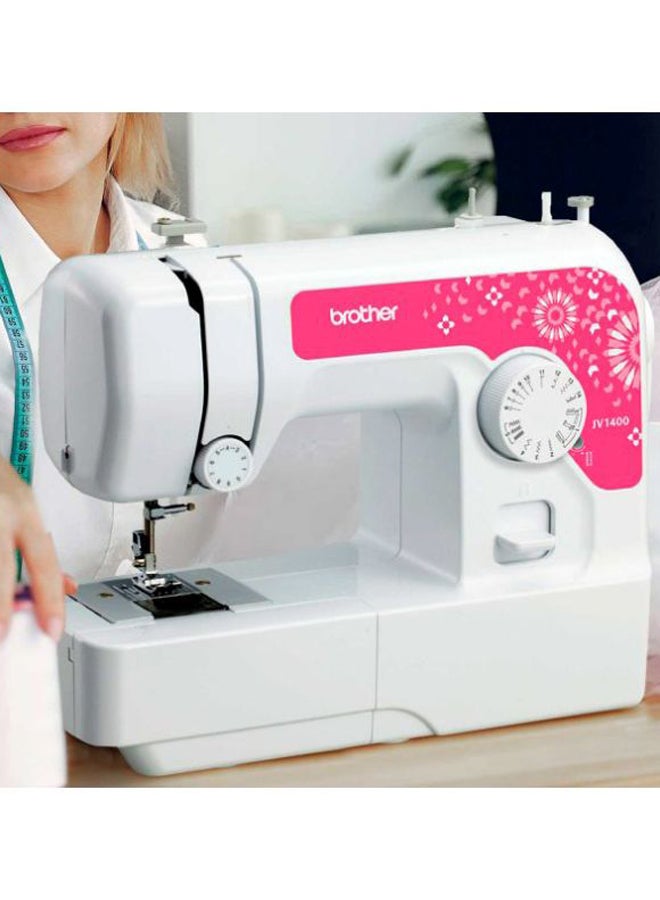 brother - Compact Electric Sewing Machine Easy To Use Sewing And Mending Machine | Featuring 14 Range Of Stitches And Free Arm Conversion This 4-Step Buttonhole | Top Load Bobbin System And Led Sewing Light | An Instructional Dvd For Easy Setup And Operation | White/Pink Color | Made In Vietnam JV-1400 White/Pink - Image 1