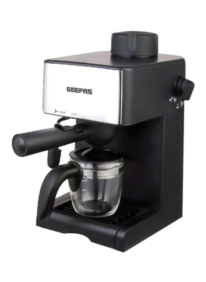 GEEPAS Cappuccino Maker With Stainless Steel 4 Cup Filter, Control Knob With Light Indicator, Automatic Pressure Releasing Protection Black/Silver 21.6x32.2x23.6cm - Image 1