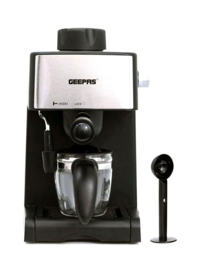 GEEPAS Cappuccino Maker With Stainless Steel 4 Cup Filter, Control Knob With Light Indicator, Automatic Pressure Releasing Protection Black/Silver 21.6x32.2x23.6cm - Image 2