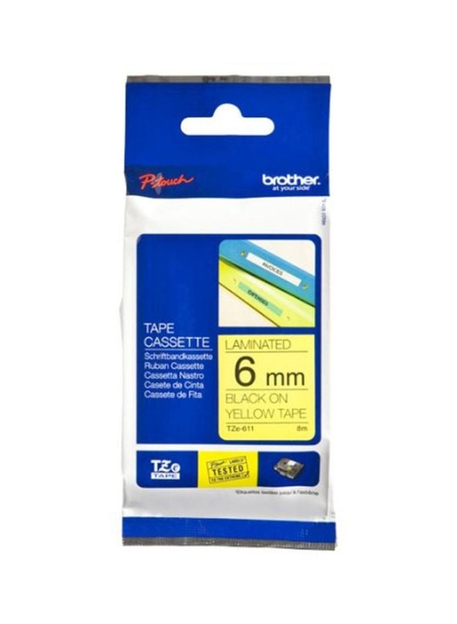 brother Black On White Laminated Tape Yellow/Black - Image 2