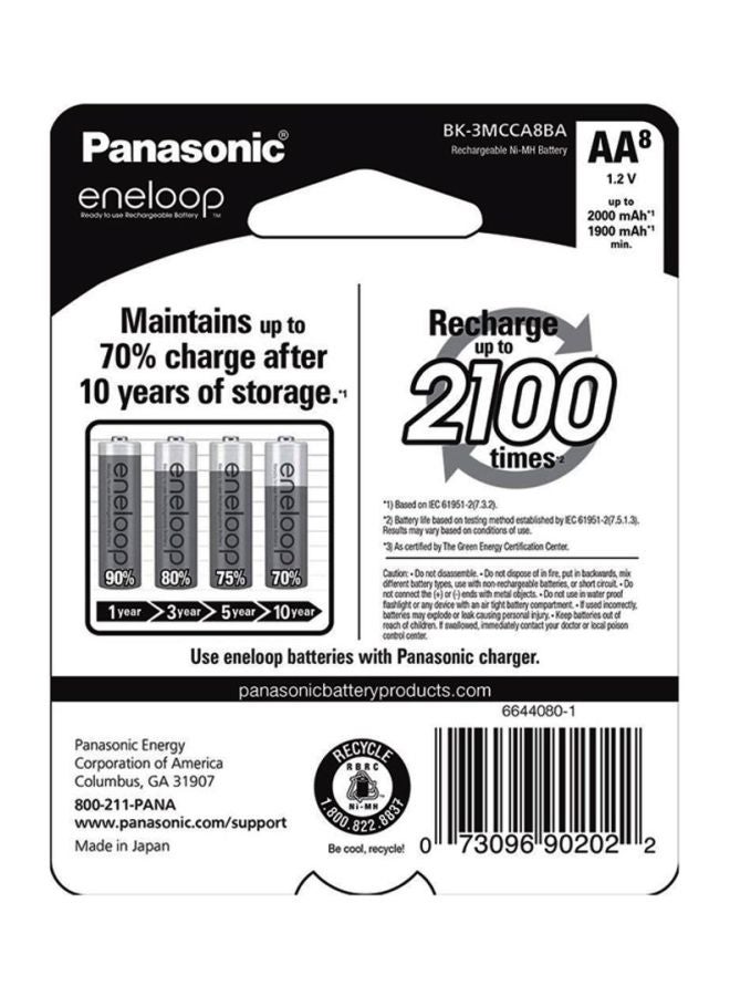 Panasonic - Pack Of 8 AA Rechargeable Batteries White - Image 1