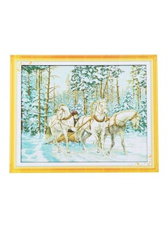 Decdeal The Cart Go Through The Snow Cross-Stitching Diy Embroidery For Wall Decoration Brown/Yellow/Blue 83x67cm  - Image 2