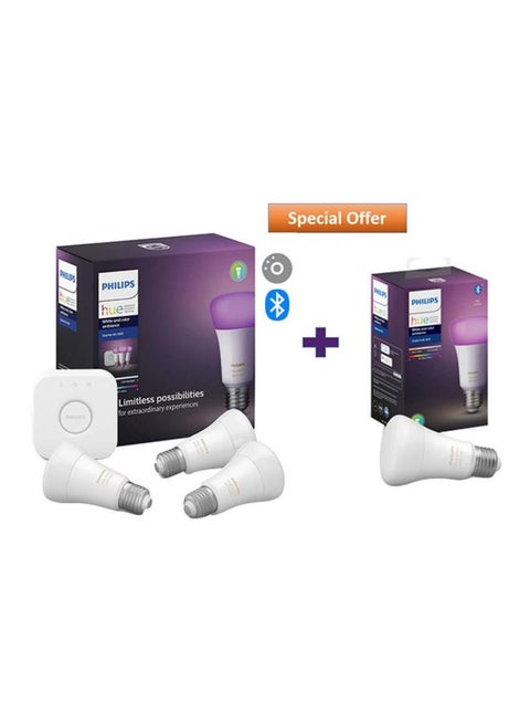 PHILIPS Hue White and Colour Ambiance Starter Kit + 1 White and Colour Ambiance Bulb BUNDLE PACK White 21x21x11.6cm