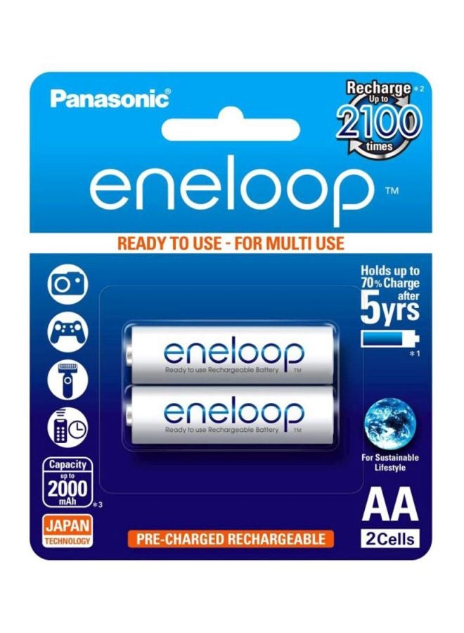 Panasonic - Eneloop Rechargeable Battery 1900MAH , AA size 2pcs White - Image 1