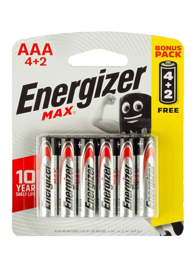 Energizer 6-Piece AAA Max Alkaline Battery Set Silver/Black/Red - Image 2