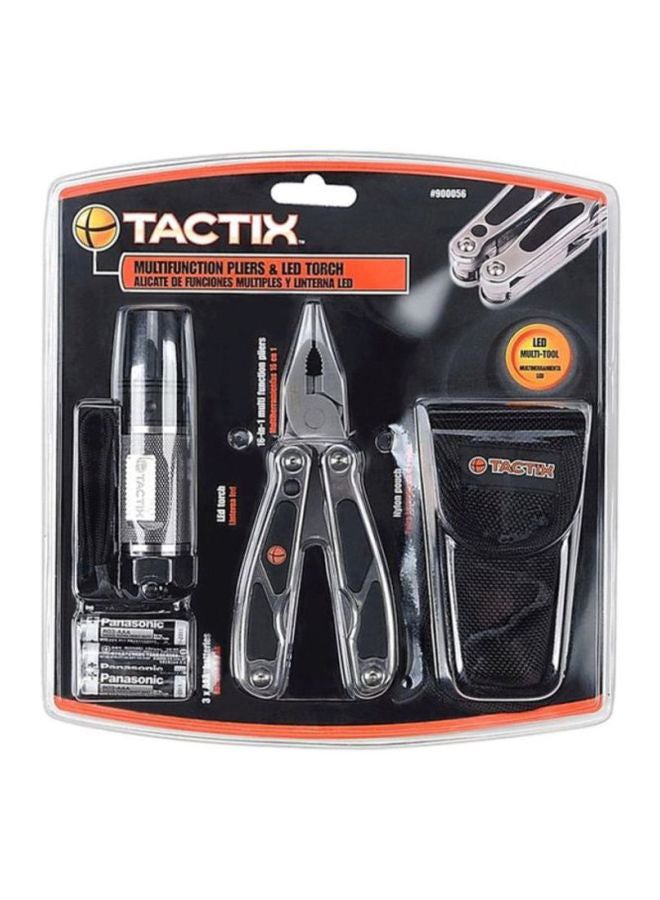 Tactix - Multi-Functional Pliers With Led Torch And Nylon Pouch Edc Multi Tool, Gifts For Men, Survival, Hunting, Hiking And Camping Gear, Black- 900056 Black/Silver - Image 1