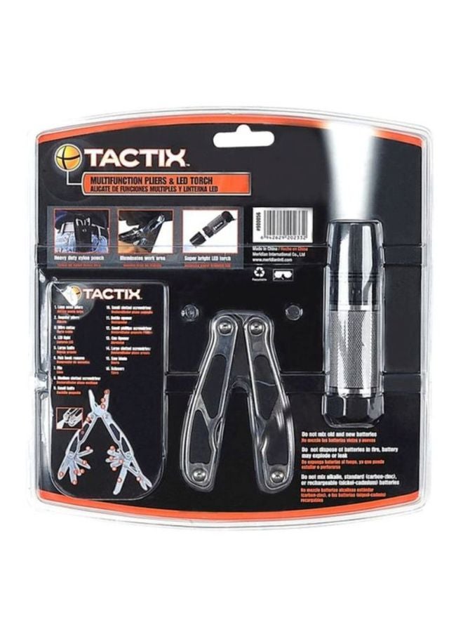 Tactix - Multi-Functional Pliers With Led Torch And Nylon Pouch Edc Multi Tool, Gifts For Men, Survival, Hunting, Hiking And Camping Gear, Black- 900056 Black/Silver - Image 1