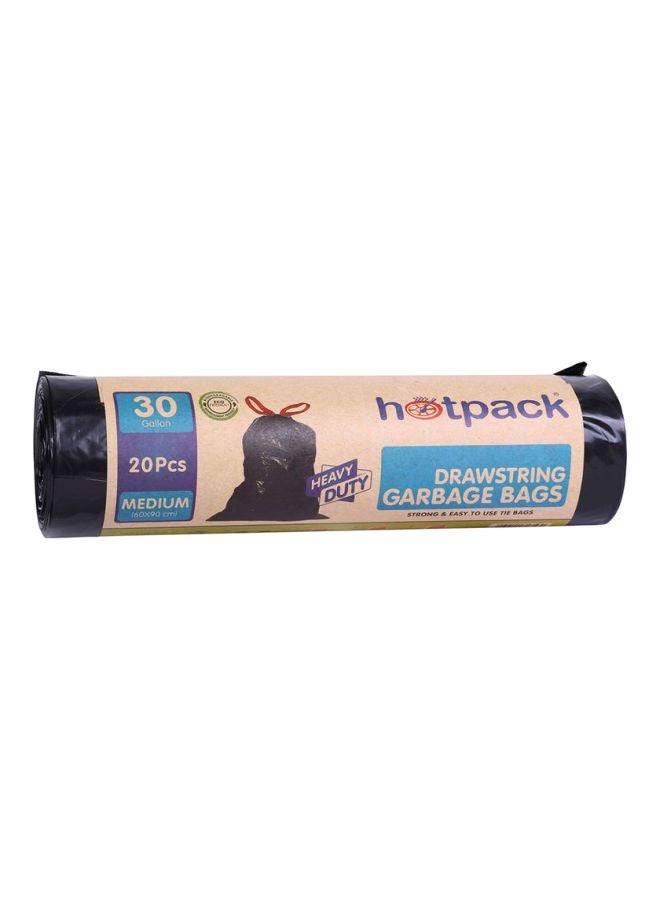 Hotpack - 20-Piece Heavy Duty Drawstring Garbage Bag Set Black 60x90cm - Image 1
