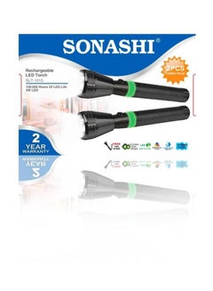 SONASHI 2 Pcs Rechargeable LED Torch  CorrosionWaterShock Resistant  Rechargeable Battery with Continuous Working for 3 Hours  Unbreakable Glass with Machined Aircraft Aluminum Body 17cm SLT-1010 Black 17cm  - Image 2