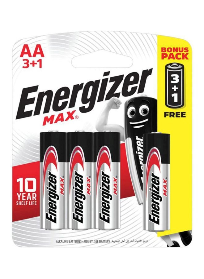 Energizer Max Battery - AA - Promo Pack Of 4 Silver/Black/Red