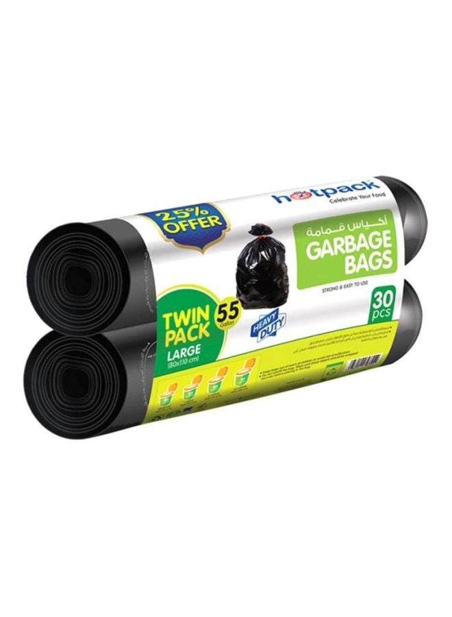 Hotpack - 30-Piece Heavy Duty Garbage Large Bags 55 Gallon Black 80x110cm - Image 1
