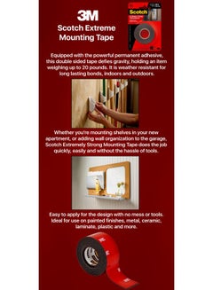 3M Scotch Extremely Strong Mounting Tape Red 2.54x1.52meter  - Image 3