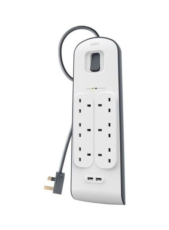 belkin - 6 Way Surge Protection Strip-2M With 2x2.4 Amp USB Charging White - Image 1