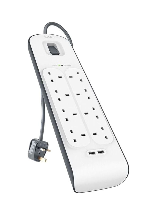 belkin 8-Outlet Surge Protection Strip With USB And Power Cord White/Grey 2meter  - Image 2