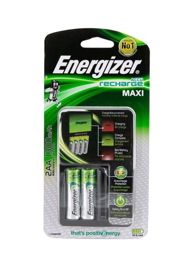 Energizer 2-Piece Maxy Recharge Batteries With Battery Charger Set Silver/Green/Black 