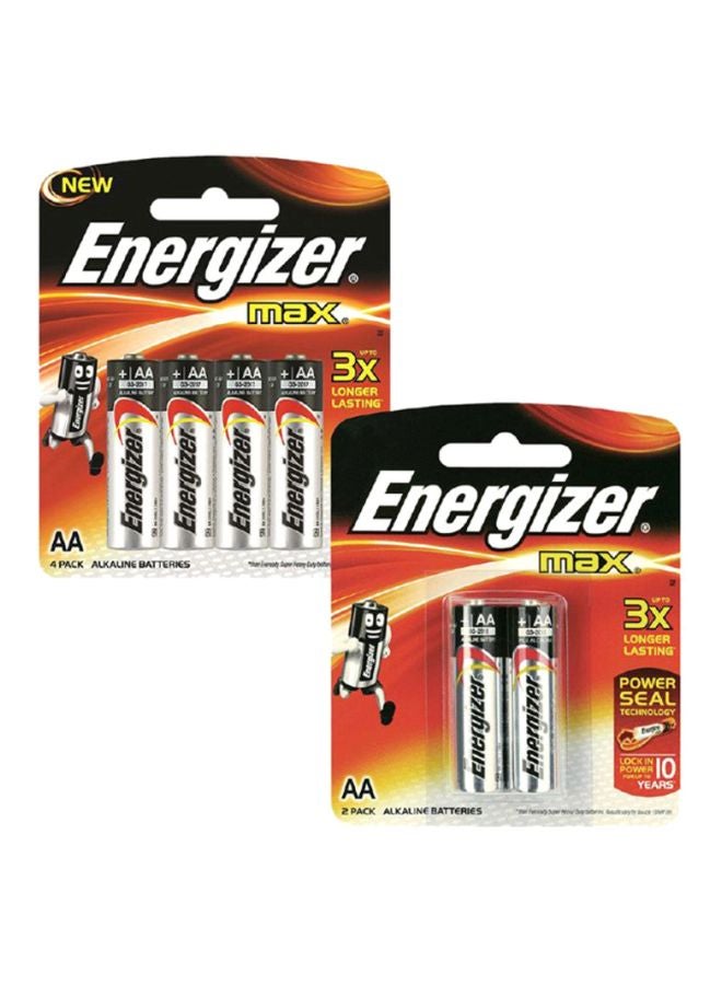 Energizer Pack Of 6 Max AA Batteries 1.5V silver/black/red