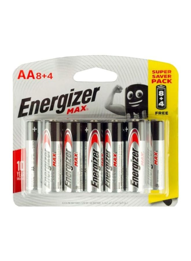 إنرجايزر طقم بطاريات قلوية ماكس مكوّن من 12 قطعة فضي / أحمر - Image 3
