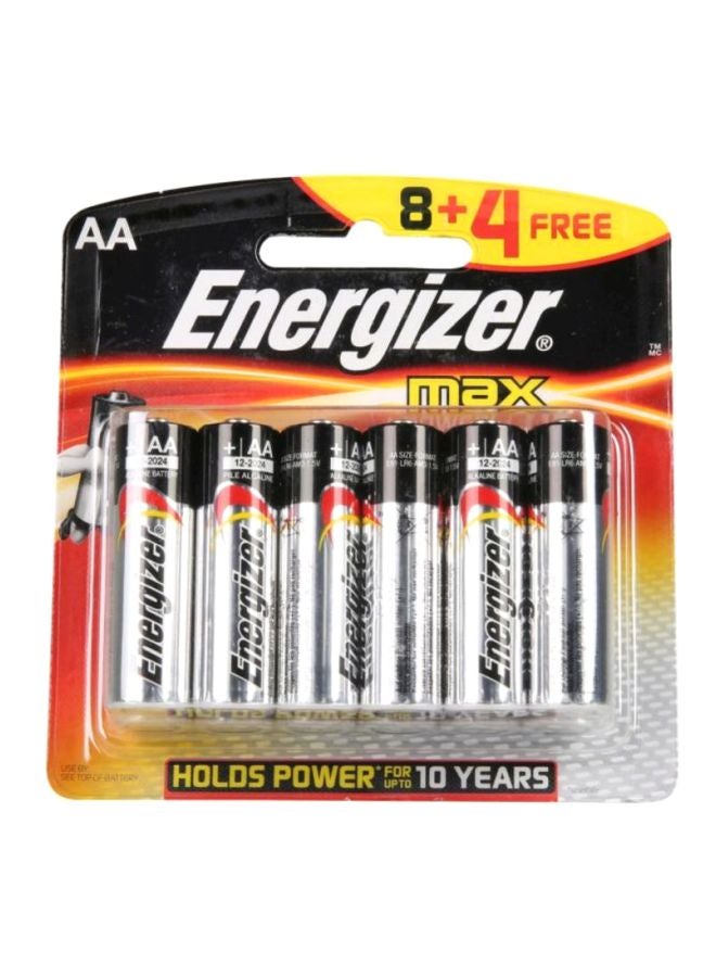 إنرجايزر بطاريات قلوية AA ماكس مكونة من 12 قطعة أسود/ فضي