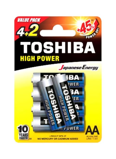 6-Piece High Power Alkaline AA Battery Pack Blue/Silver